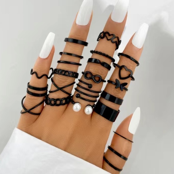 Jewelry - Black Butterfly Love Minimalist Ring Set 22pc